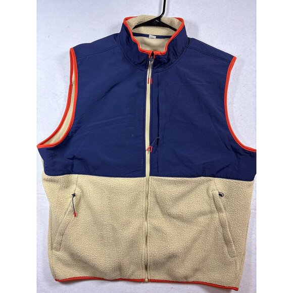 Old Navy Active Mens Fleece & Nylon Zip-Up Vest Navy & Beige XXXL - Picture 2 of 9